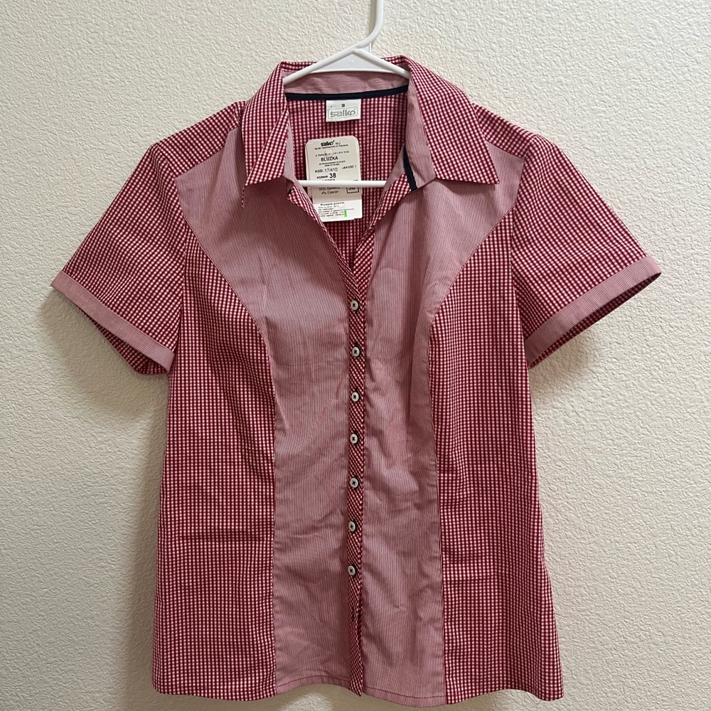 Red Checkered Button-Up Shirt